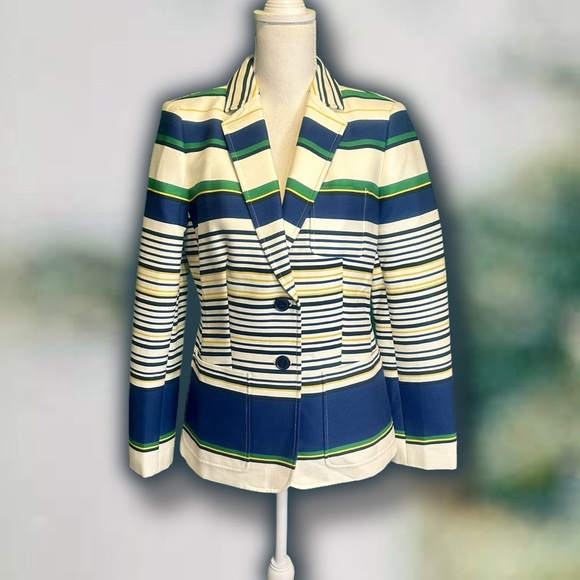 NWOT Tommy Hilfiger ‘3-Pocket’ Ivory & Navy Striped Button Front Blazer Size 8 - Picture 2 of 16